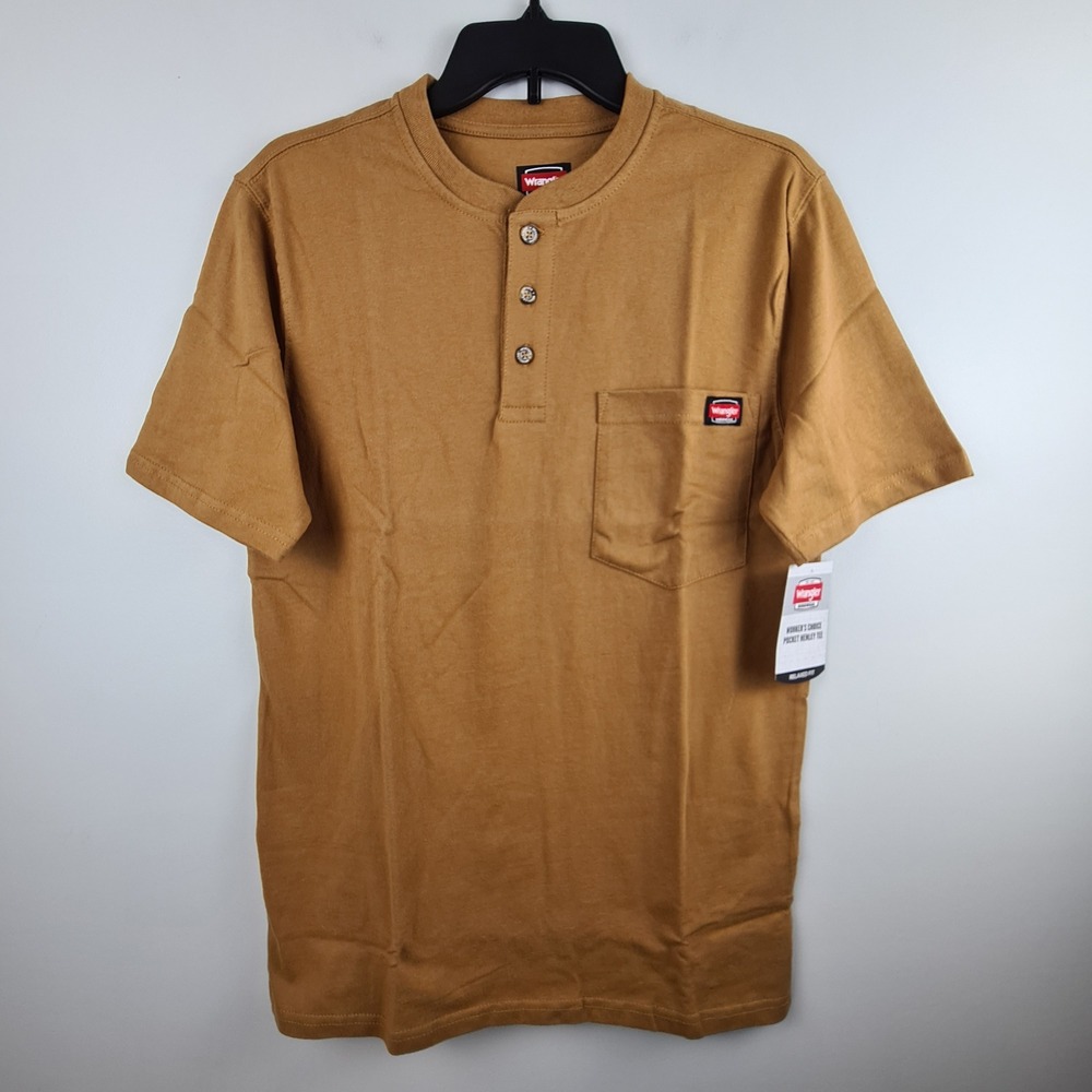 Wrangler Workwear Mens Worker's Choice Pocket Henley Tee Brown Small NWT Relaxed